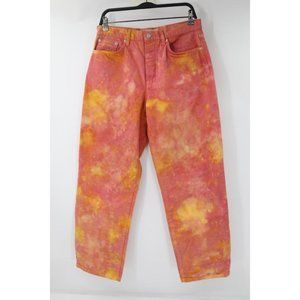 Stussy Jeans Mens 28 Wonderland Dye Big Ol Wide‎ Leg Button Fly Pinkish Yellow